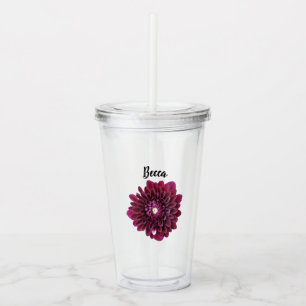 Deep Purple Dahlia Flower Personalised Acrylic Tumbler