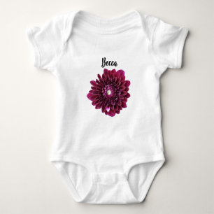 Deep Purple Dahlia Flower Personalised Baby Bodysuit