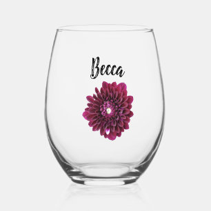 Deep Purple Dahlia Flower Personalised Stemless Wine Glass