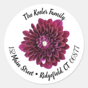 Deep Purple Dahlia Flower Round Address Label