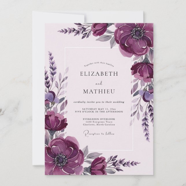 Deep Purple Ethereal Spring Wedding Invitation (Front)