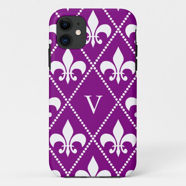 Deep Purple Fleur de Lis w/ monogram Case-Mate iPhone Case (Back)