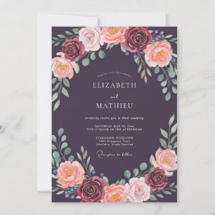 Deep Purple Floral Arch Romance Wedding Invitation