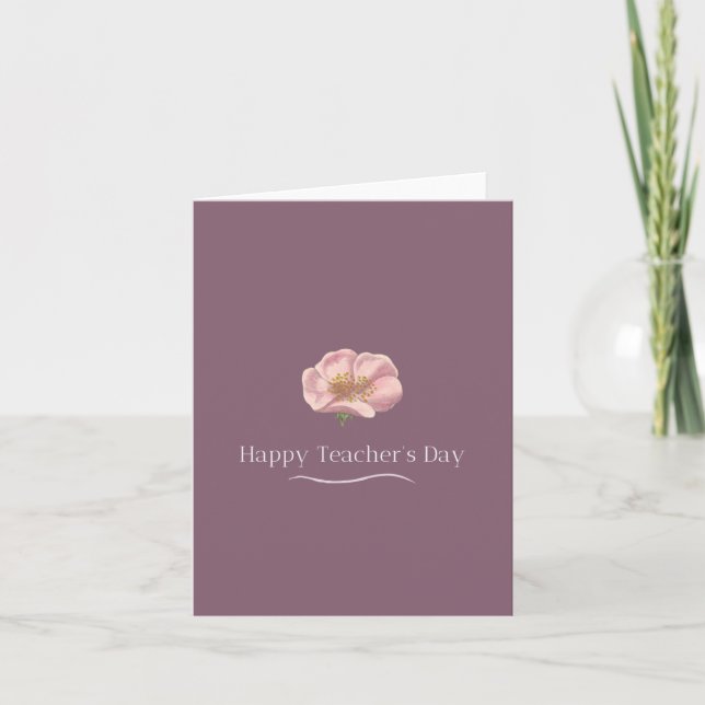 Deep Purple Floral Minimalist Happy Teacher's Day Thank You Card (Front)