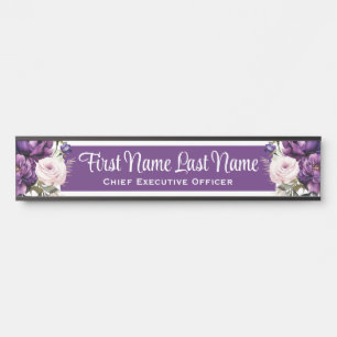 Deep Purple Floral Office Door Signs Name Plate