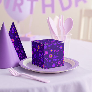 Deep Purple Floral Print Party Favour Box