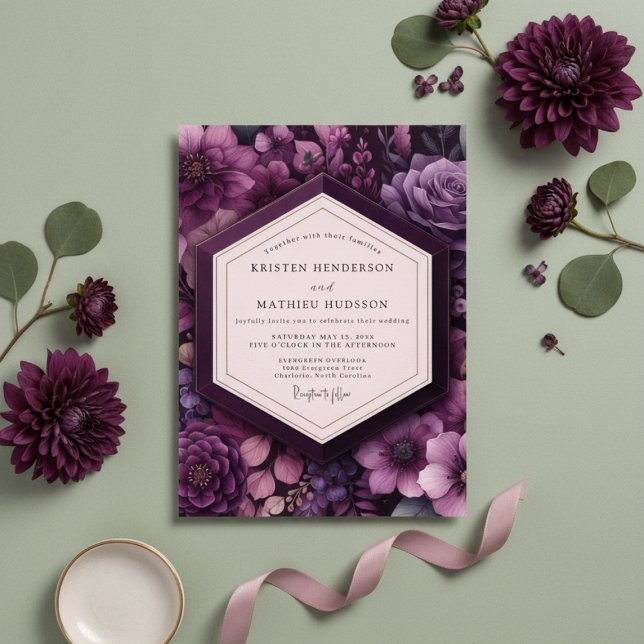 Deep Purple Floral Romance Wedding Invitation (Creator Uploaded)
