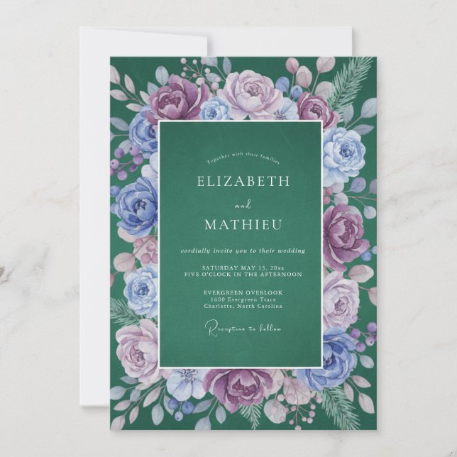 Deep Purple Floral Verdant Wedding Invitation (Front)