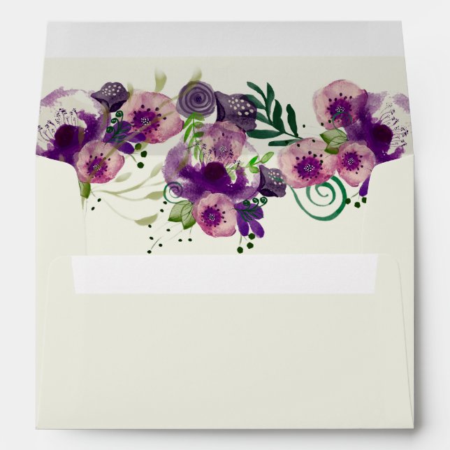 Deep Purple Flowers Wedding Invitations Lined Envelopes (Back (Bottom))