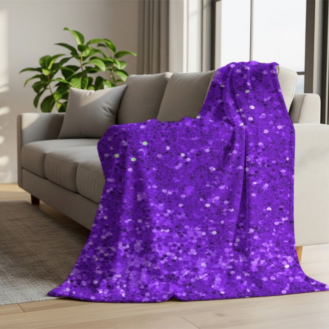Deep Purple Glam Faux Glitter Pattern Fleece Blanket (Creator Uploaded)