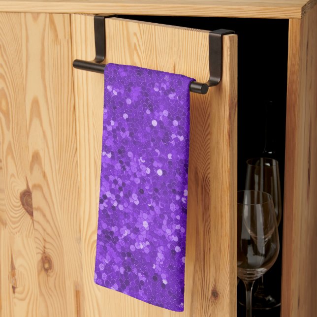 Deep Purple Glam Faux Glitter Pattern Tea Towel (Thirds Fold)