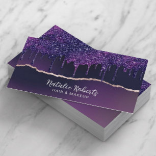 Deep Purple Glitter Drips Gold Agate Beauty Salon Business Card