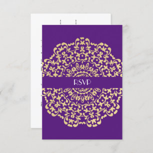 Deep Purple Gold Elegant Classy Lacy Wedding Invitation