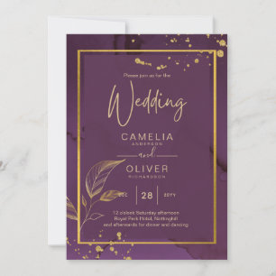 DEEP PURPLE GOLD LEAVES Wedding Invite