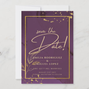 DEEP PURPLE GOLD LEAVES Wedding Invite
