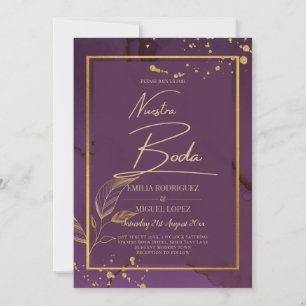 DEEP PURPLE GOLD LEAVES Wedding Invite