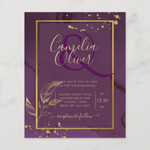 DEEP PURPLE GOLD LEAVES Wedding Invite Flyer