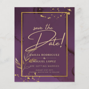 DEEP PURPLE GOLD LEAVES Wedding Invite Flyer