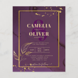 DEEP PURPLE GOLD LEAVES Wedding Invite Flyer