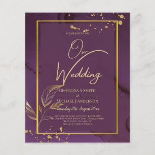 DEEP PURPLE GOLD LEAVES Wedding Invite Flyer