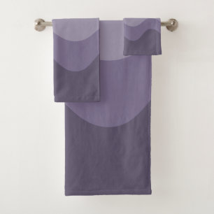 Deep Purple Gray Wavey Stripe Modern Bath Towel Set