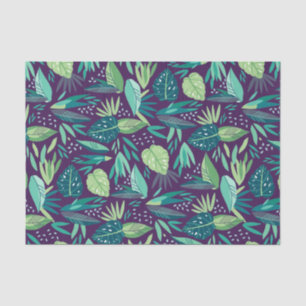 Deep-Purple & Green Botanical Leafs Pattern Tissue Paper