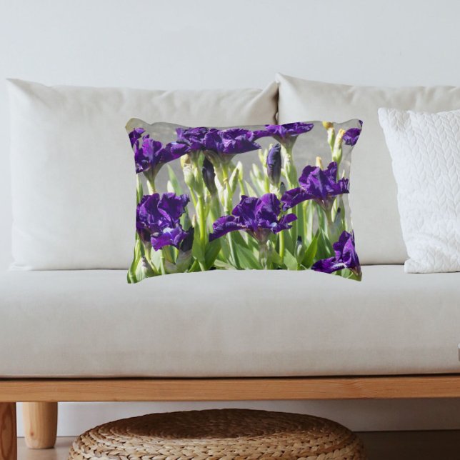 Deep Purple Irises Floral Decorative Cushion (In Situ Sofa)