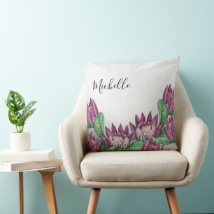Deep Purple King Protea Watercolor Art Cushion