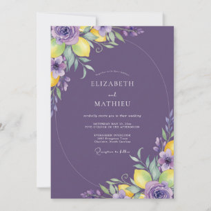 Deep Purple Lemon Eucalyptus Wedding Invitation