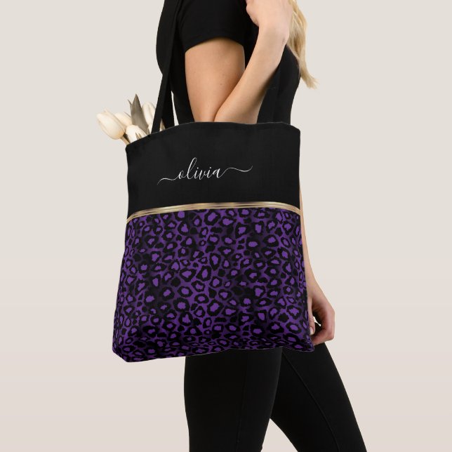 Deep Purple Leopard Pattern Tote Bag (Close Up)