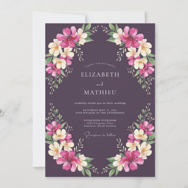 Deep Purple Lily Wedding Invitation (Front)