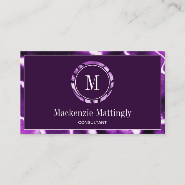 Deep Purple Marble Agate Professional Monogram Business Card (Front)