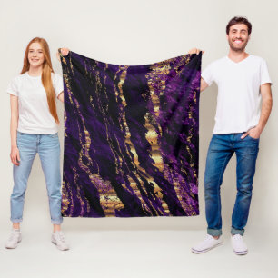 Deep Purple Marble Design Fleece Blanket