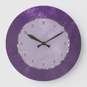 Deep Purple Metallic Design Brushed Steel Look 2a Large Clock