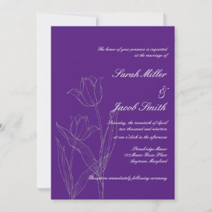 Deep Purple Minimalist Tulip Wedding Invitation