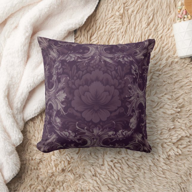 Deep purple muted scroll victorian gothic cushion (Blanket)