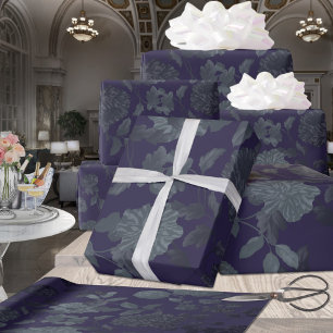 Deep Purple Ombre Modern Vintage Floral Wrapping Paper