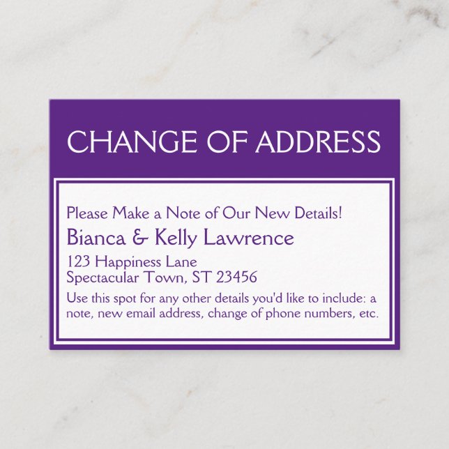 Deep Purple on White Change of Address Card (Front)