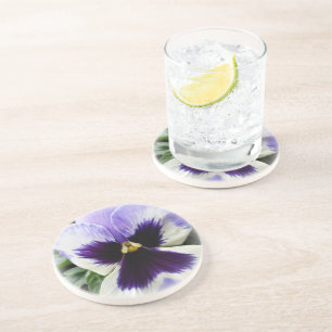 deep purple on white pansy coaster