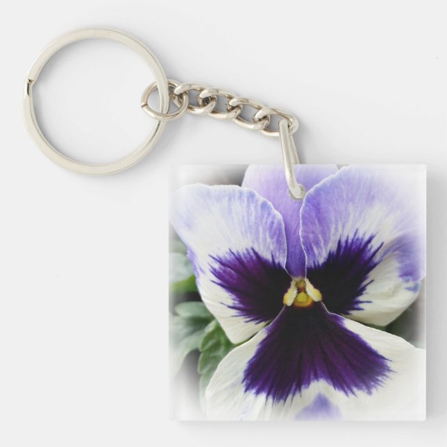 deep purple on white pansy key ring (Front)