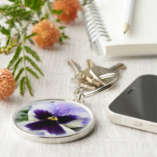 deep purple on white pansy key ring