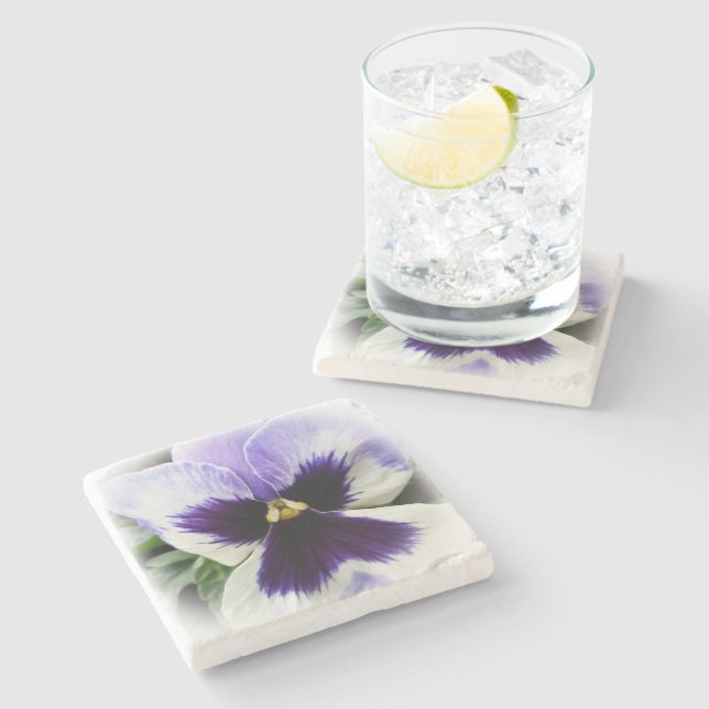 deep purple on white pansy stone coaster (Side)