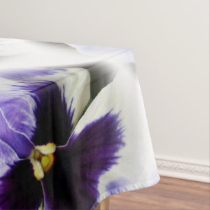 deep purple on white pansy tablecloth