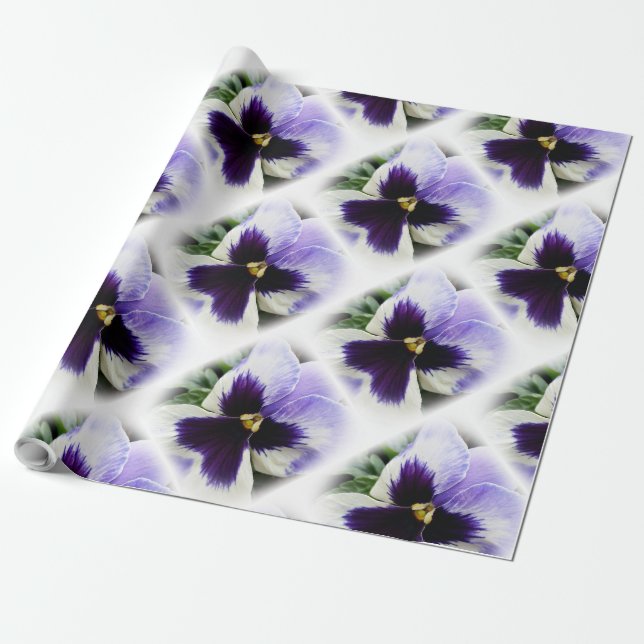 deep purple on white pansy wrapping paper (Unrolled)