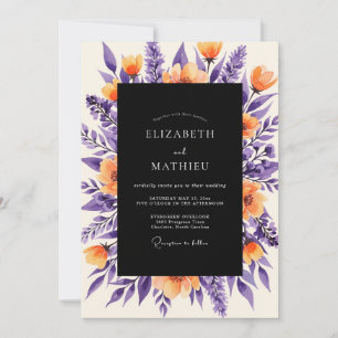 Deep Purple Orange Bold Botanical Wedding Invitation