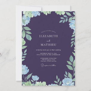Deep Purple Painted Leaf Wedding Invitation