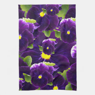 Deep Purple Pansy Bushes, Tea Towel