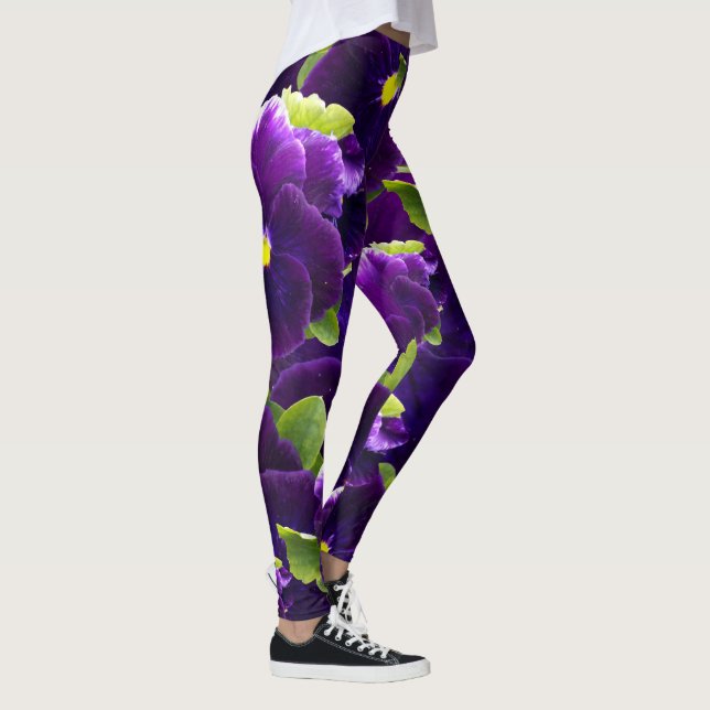 Deep Purple Pansy Clusters: Majestic Beauty Leggings (Right)
