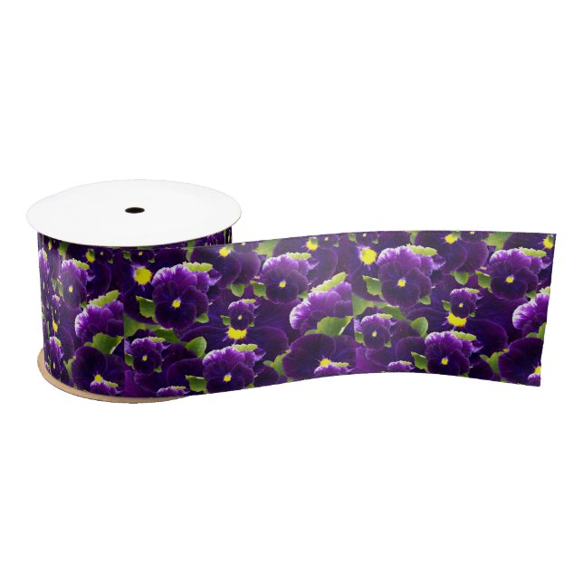 Deep Purple Pansy Clusters: Majestic Beauty Satin Ribbon (Spool)