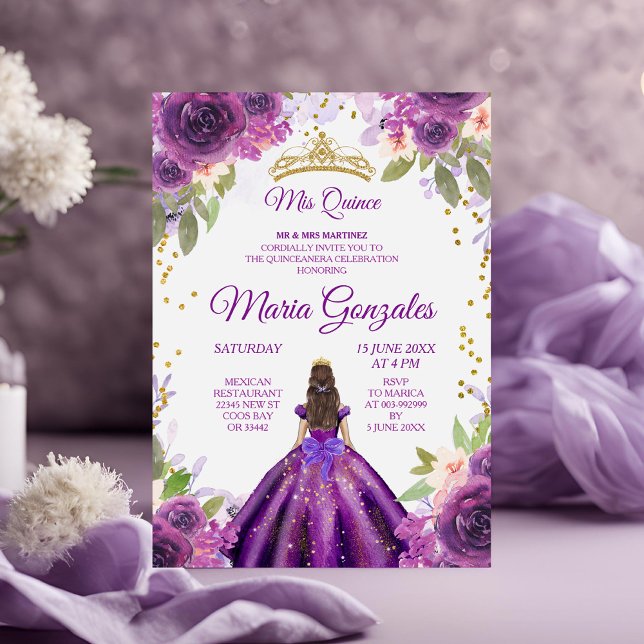 Deep Purple Rose Charra Mis Quince Invitation (Creator Uploaded)